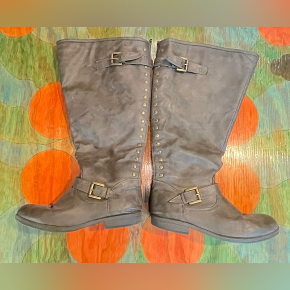 Journee Collection Shoes - Journee Collection Spokane Riding Boots Womens Gray Faux Leather Back Zip Sz 11